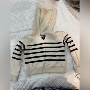 7 For All Mankind Cream and Black Striped V-Neck Hoodie Sweater
